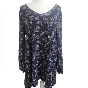Vintage Wet Seal Navy Blue Floral Boho Tunic Blouse Large